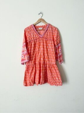 Sohana MEDIUM orange 3/4 sleeve printed tunic dress
